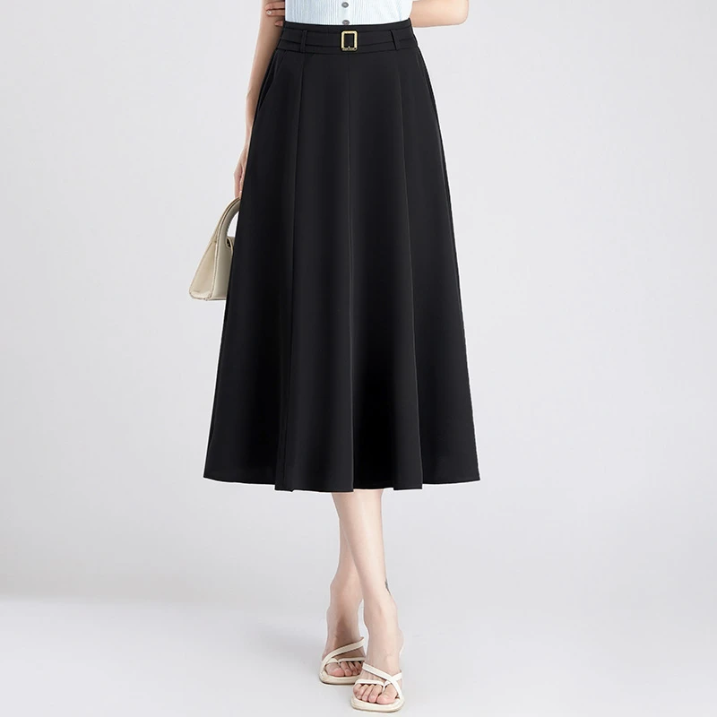 夏季薄款马弹面料高腰遮肚子高腰显瘦小a半身裙女2025通勤百搭