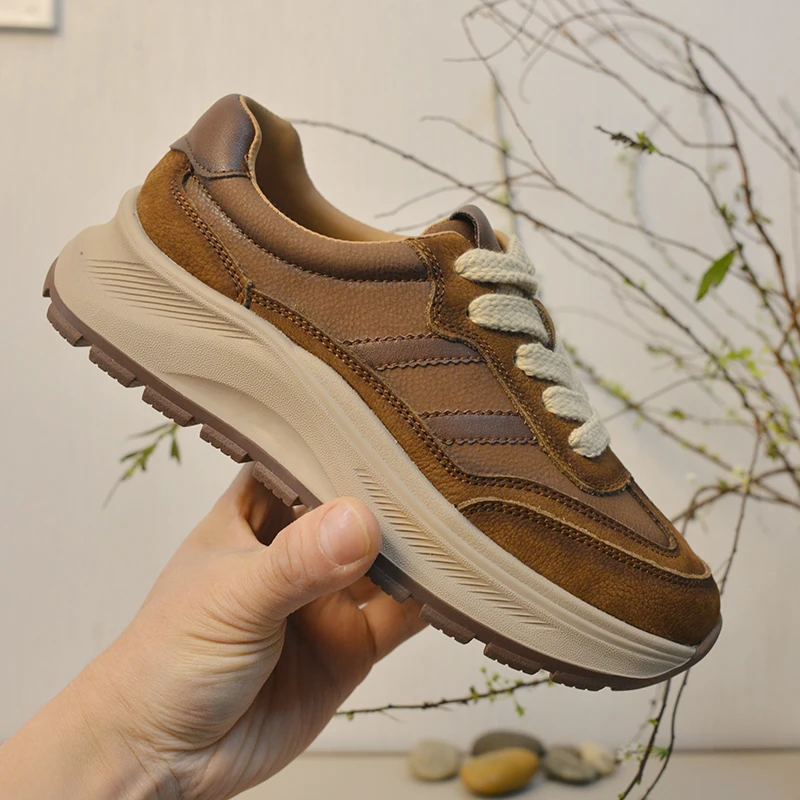 2025春秋新款时尚百搭厚底透气运动休闲鞋防滑耐磨复古德训女鞋