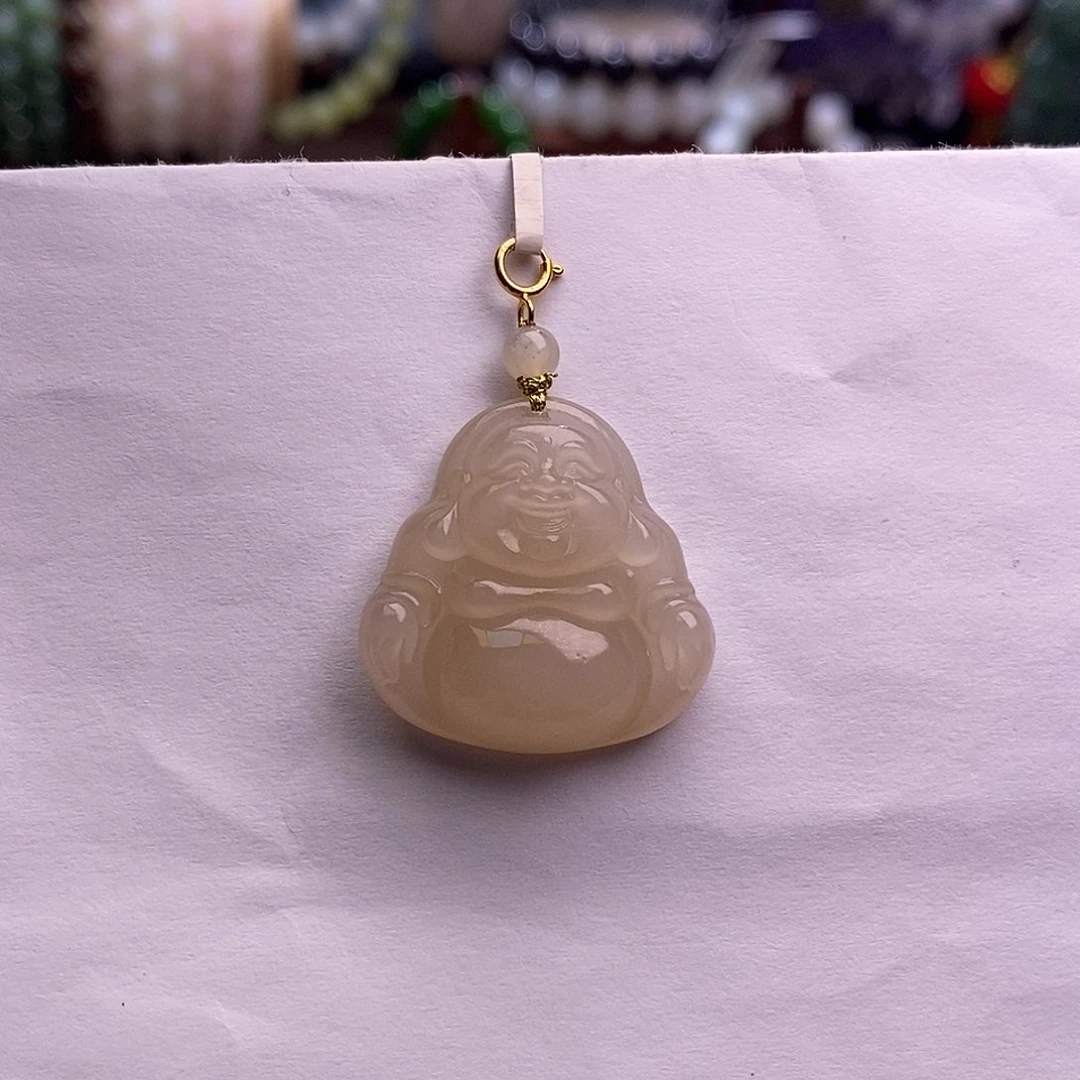 颈饰未镶嵌和田玉熟藕粉金镶佛公吊坠