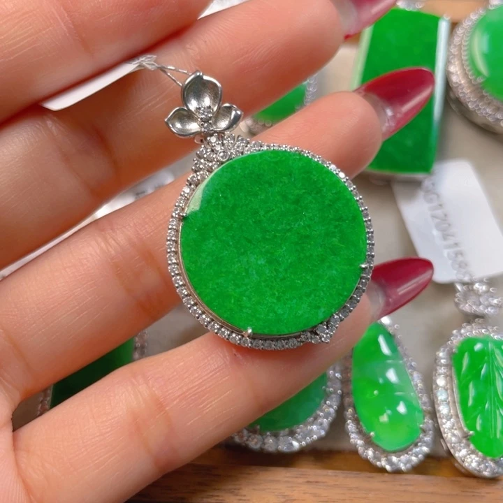 翡翠银S925镶嵌吊坠(不含链)翡翠