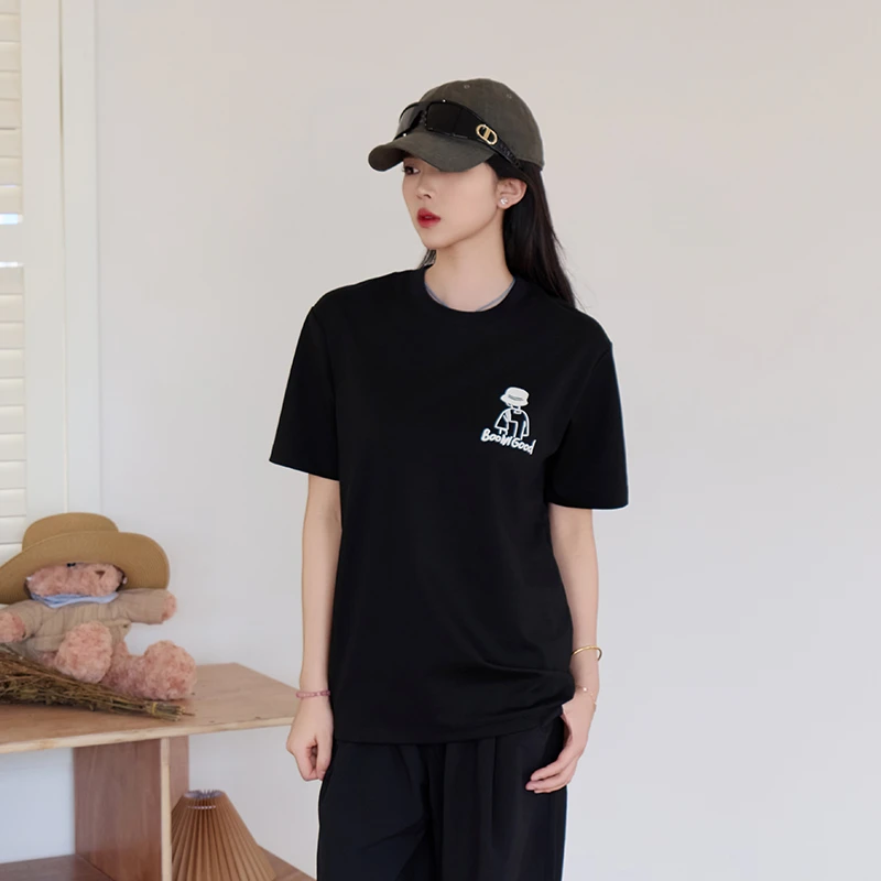 PANDA HOLLEY/熊猫霍利休闲圆领时尚夏季宽松运动潮百搭情侣T恤