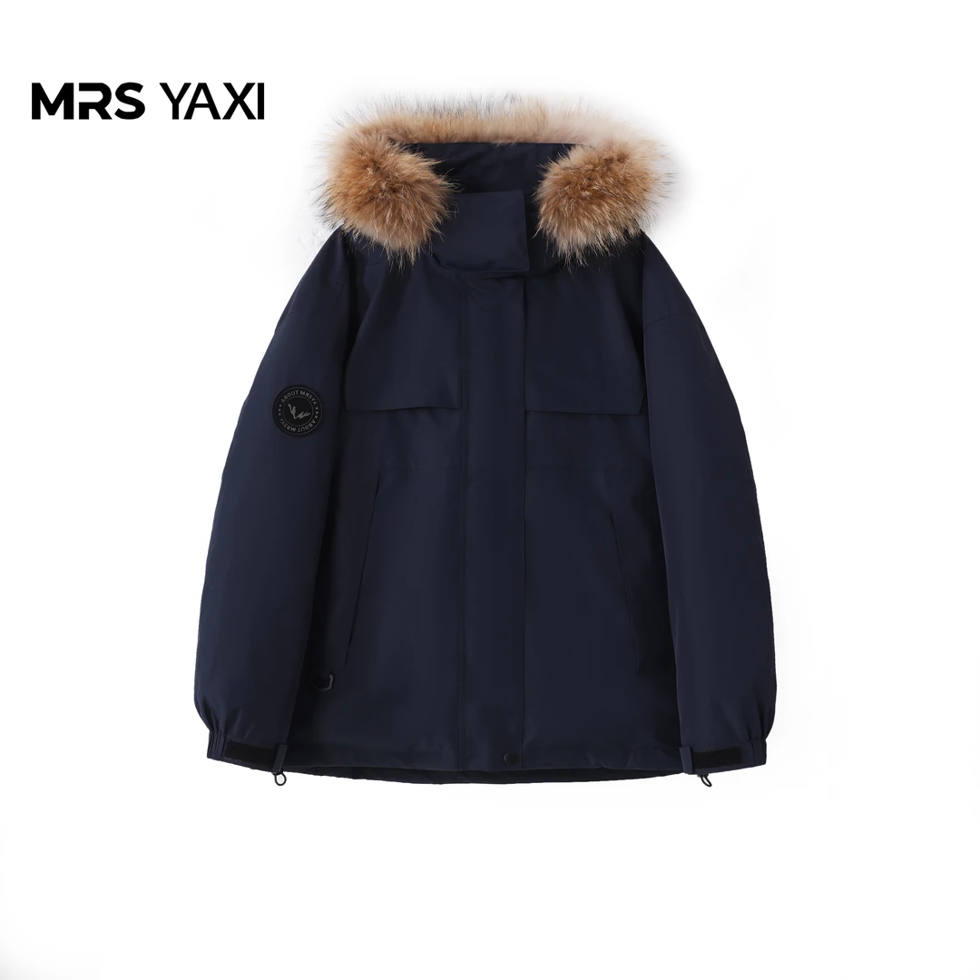 Mrsyaxi撞色连帽95鹅绒派克羽绒服YX5092502