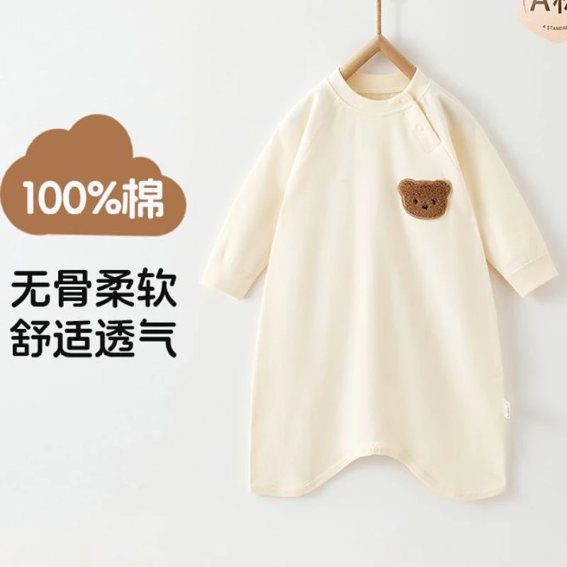 2025春秋婴儿纯棉睡袍纯棉无骨秋季睡裙儿童长袖睡衣四季通用秋冬
