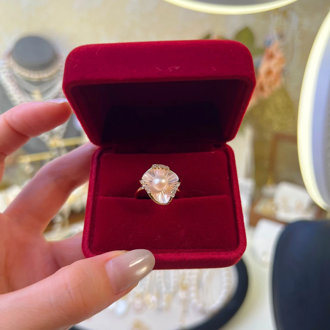 淡水珍珠戒指【粉黛荷花】简约开口戒指LH0683