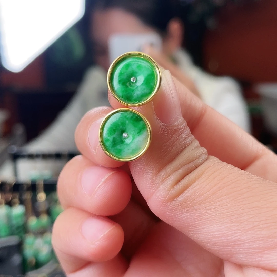 翡翠银S925镶嵌耳饰饰品