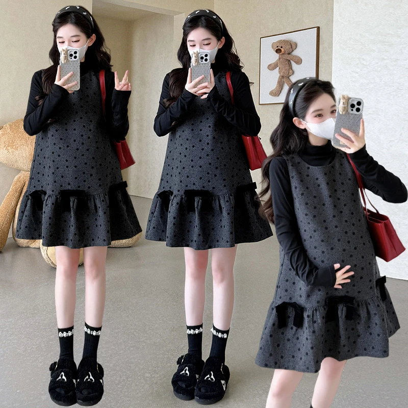 小香风孕妇春秋装连衣裙小个子洋气爆款两件套孕期显瘦高级感套装