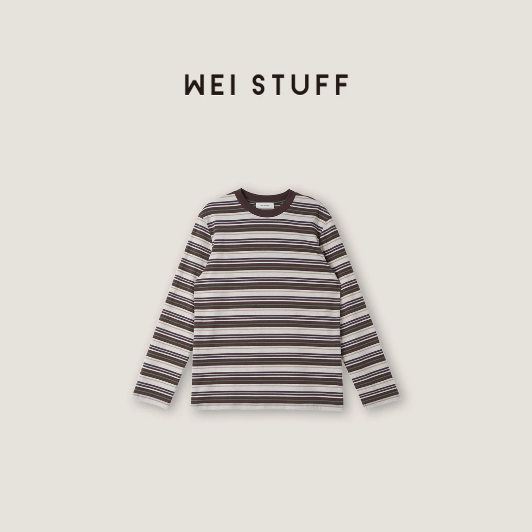 WEI STUFF 极简穿搭舒适时尚百搭宽松圆领撞色条纹T恤 8167 S