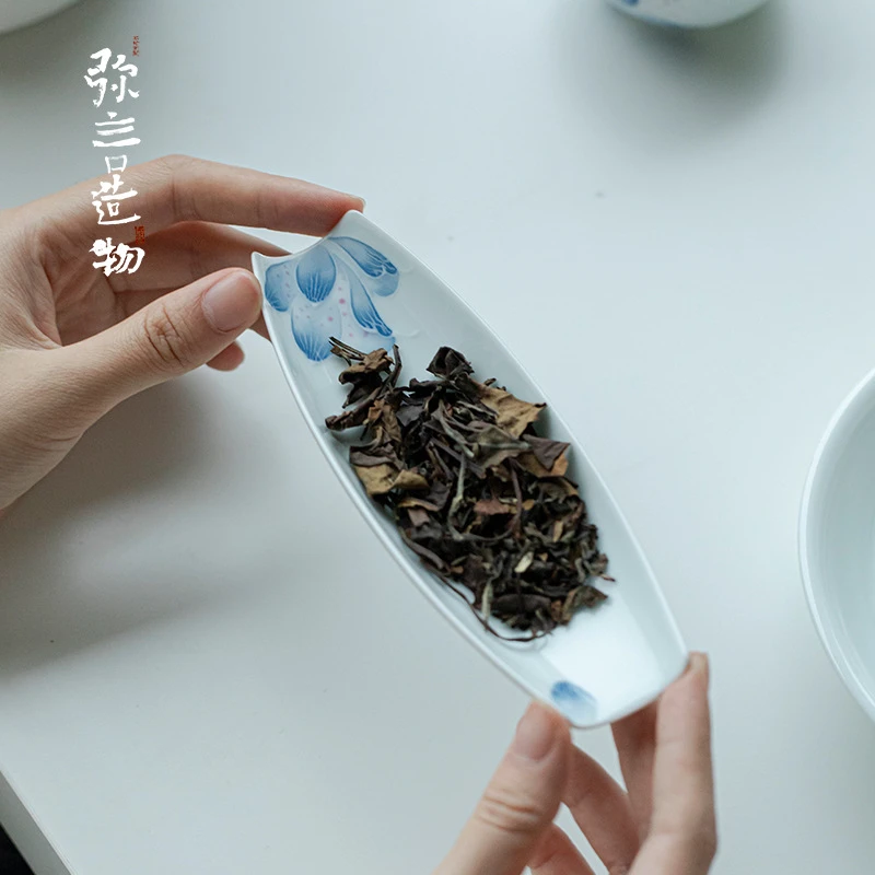 弥言有田烧手绘茶则茶荷陶瓷家用赏茶醒茶茶则分茶器功夫茶道配件