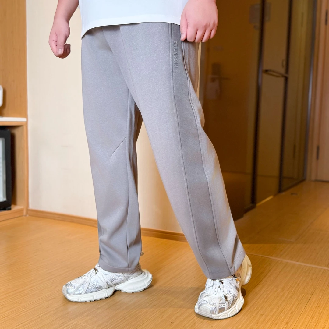 大码男装 秋季新款 拼接纯色 直筒 拖地裤2586卫裤抽绳两穿