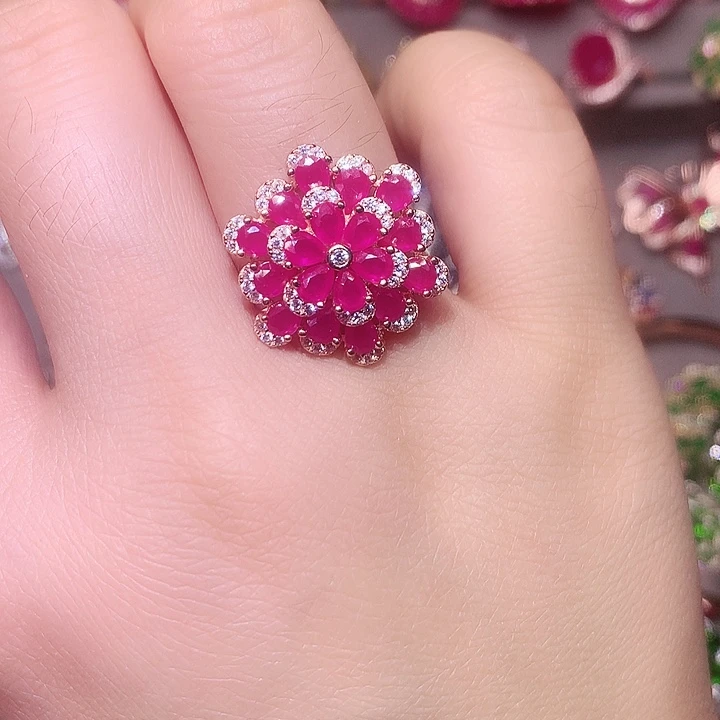 戒指银S925镶嵌红宝石