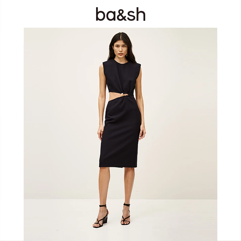 ba&sh2025春夏新款女士镂空露腰法式连衣裙优雅小黑裙1E25IRIS