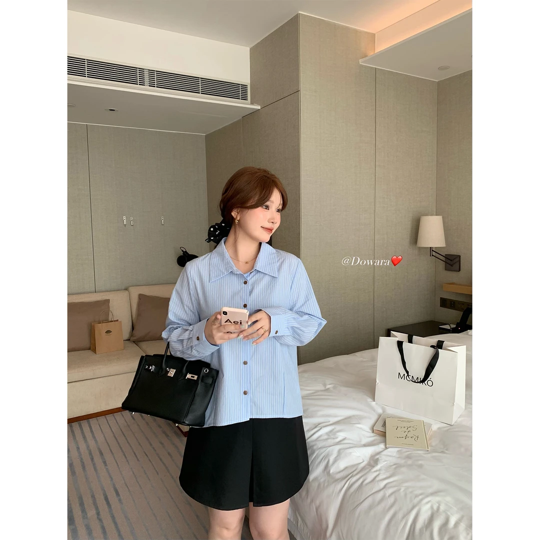 现货7826D大婉酱微胖定制欧若风小众设计感衬衫2025休闲衬衣上衣