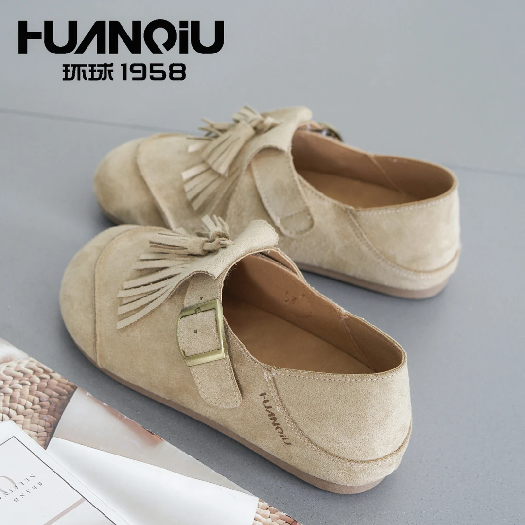 环球2025秋季新款复古流苏一脚蹬勃肯鞋舒适百搭全包轻便单鞋女款