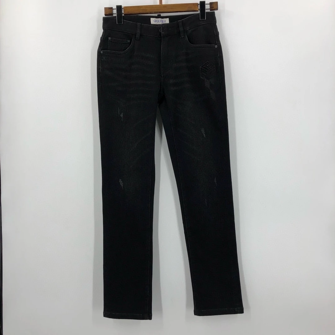 GF正品秋冬男士高端轻奢时尚休闲字母印花牛仔裤