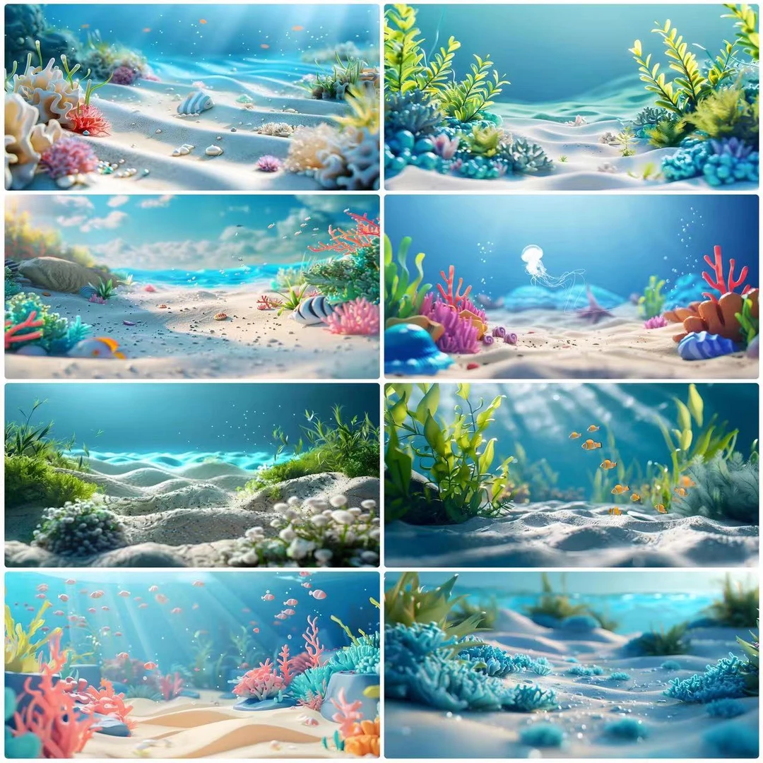鱼缸背景贴纸3d立体高清图海洋海草5d水族箱造景装饰壁画正胶自粘