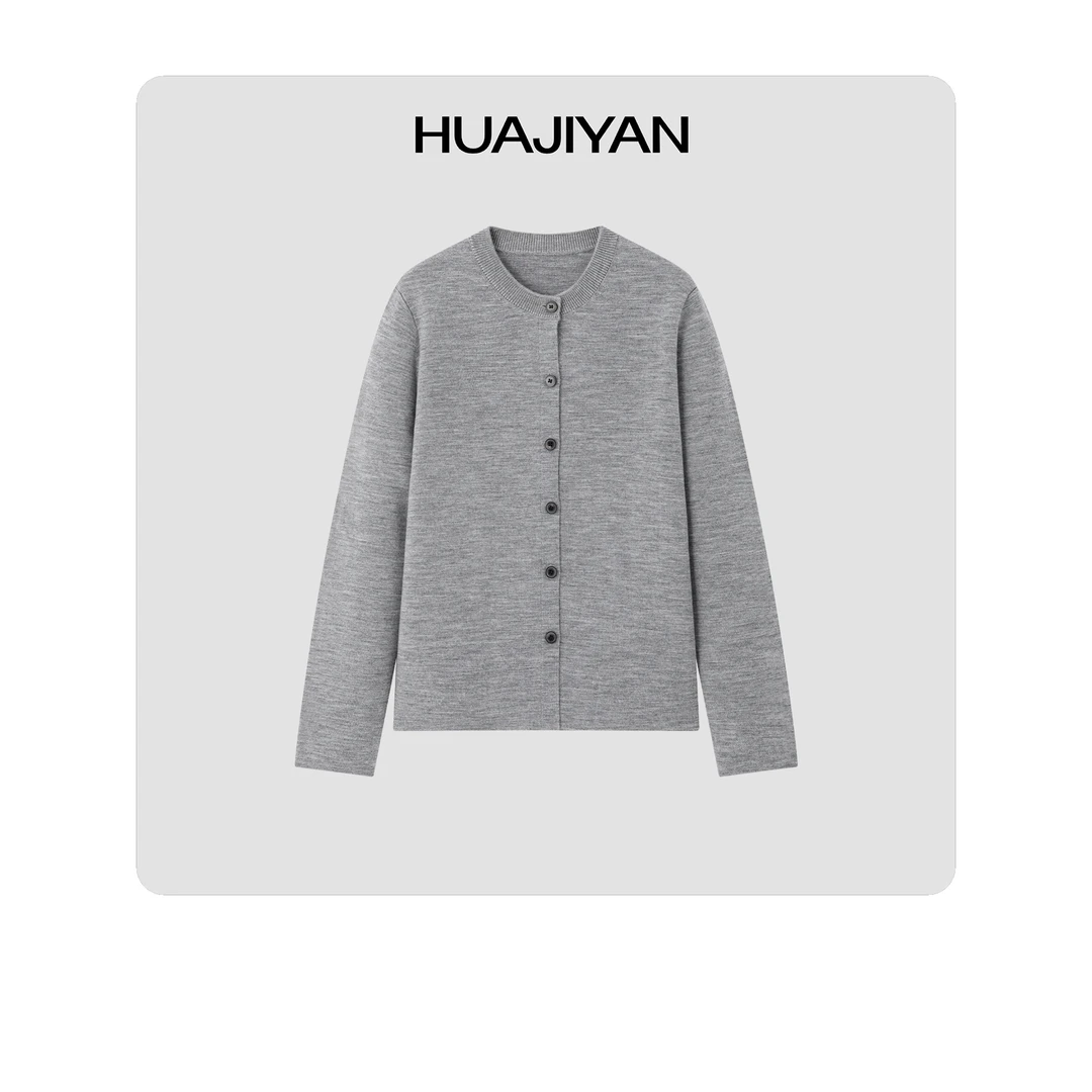 华吉言/HUAJIYAN【灰砂糖】100精仿羊毛细腻针织单排扣上衣开衫