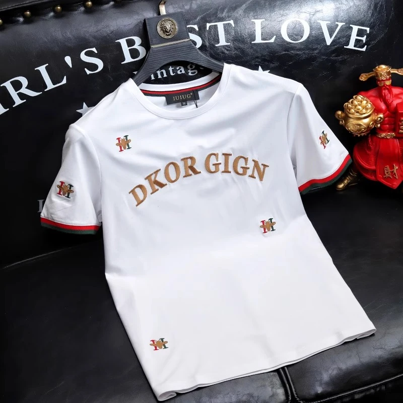 高端男士T恤夏装潮牌时尚潮牌小蜜蜂刺绣短袖上衣痞帅气短袖