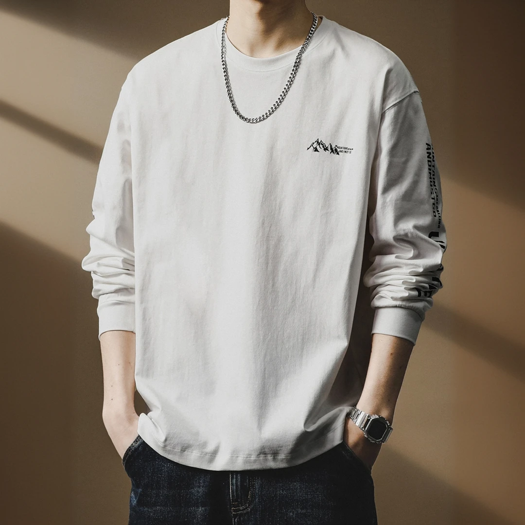 恩密比韦美式重磅棉质山系长袖T恤男秋季新款潮牌宽松大码体恤