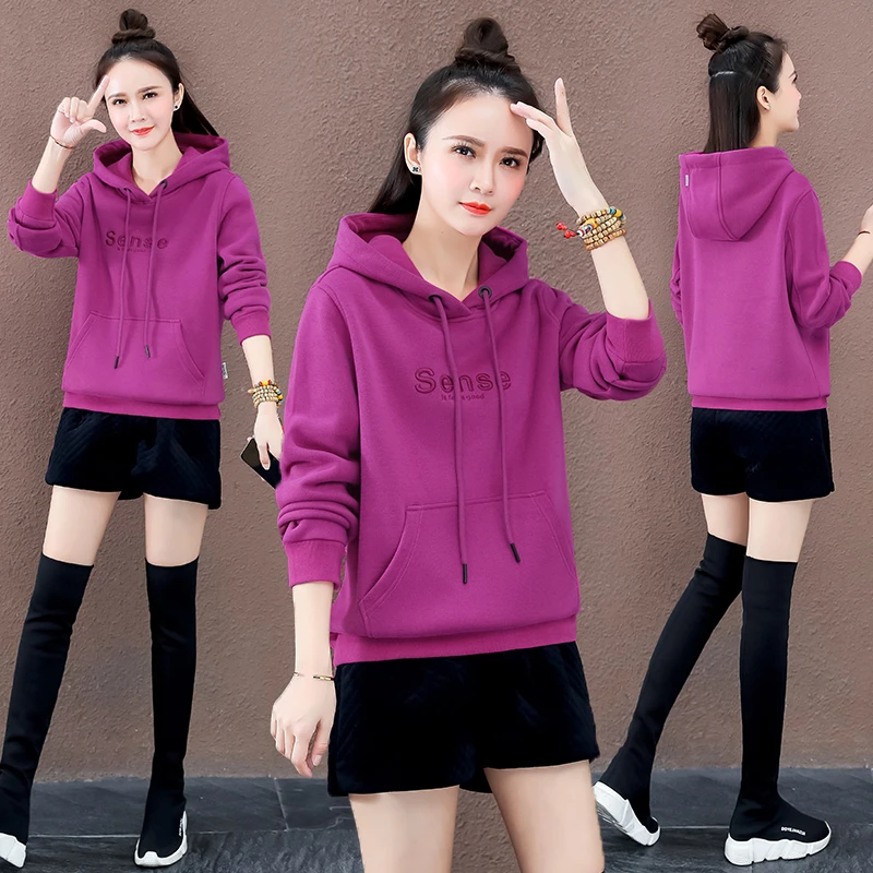 加绒连帽卫衣女秋冬季新款韩版宽松时尚休闲短款百搭洋气加厚上衣