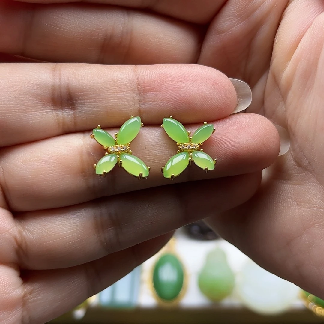 银S925镶嵌和田玉耳饰