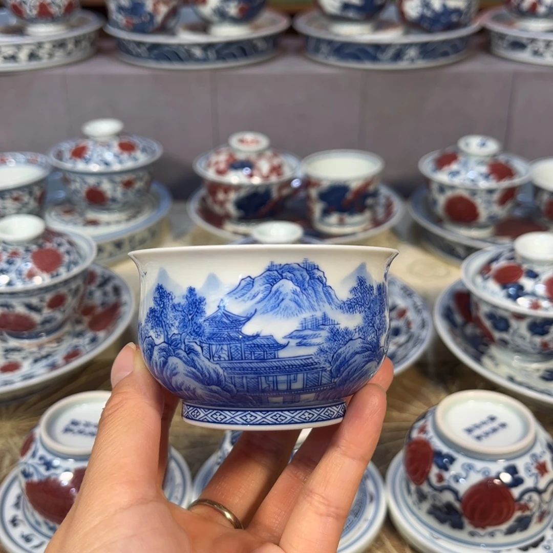 仿清亭台楼阁山水炉式杯