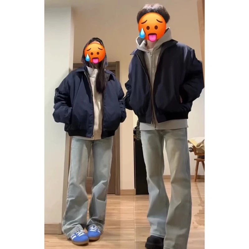 美式vintage外套男春秋季飞行夹克cleanfit藏青色痞帅翻领棒球服