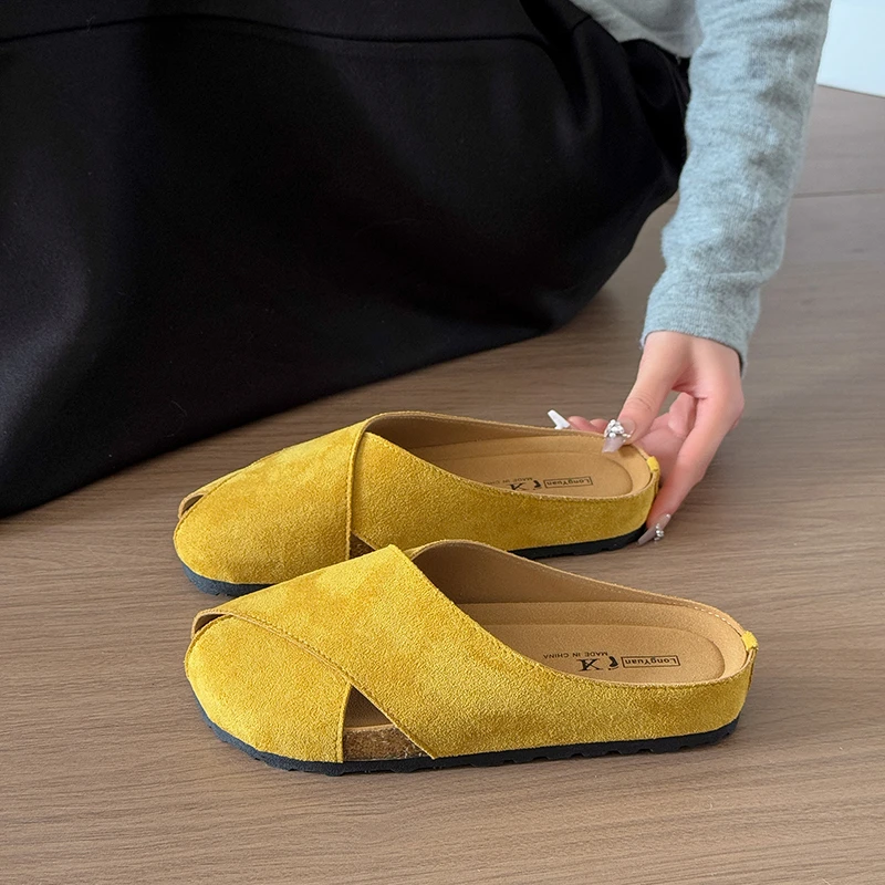 复古勃肯鞋包头半拖女外穿2025夏季新款舒适懒人鞋内增高厚底拖鞋