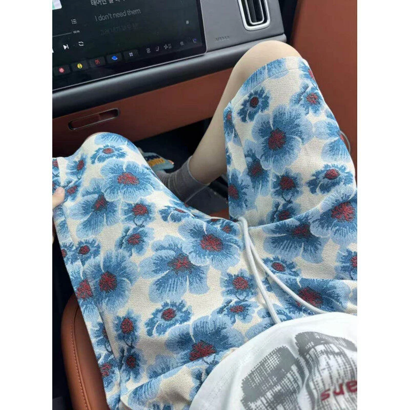 海岛风蓝色小花短裤男款夏季度假夏威夷沙滩裤子休闲宽松五分裤潮