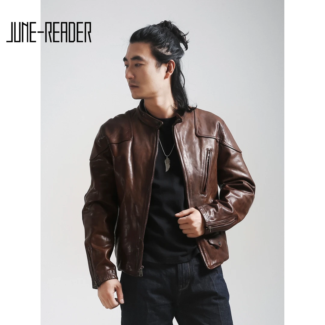 毒液擦色短款复古男士阿美咔叽重水洗复古做旧擦色马皮