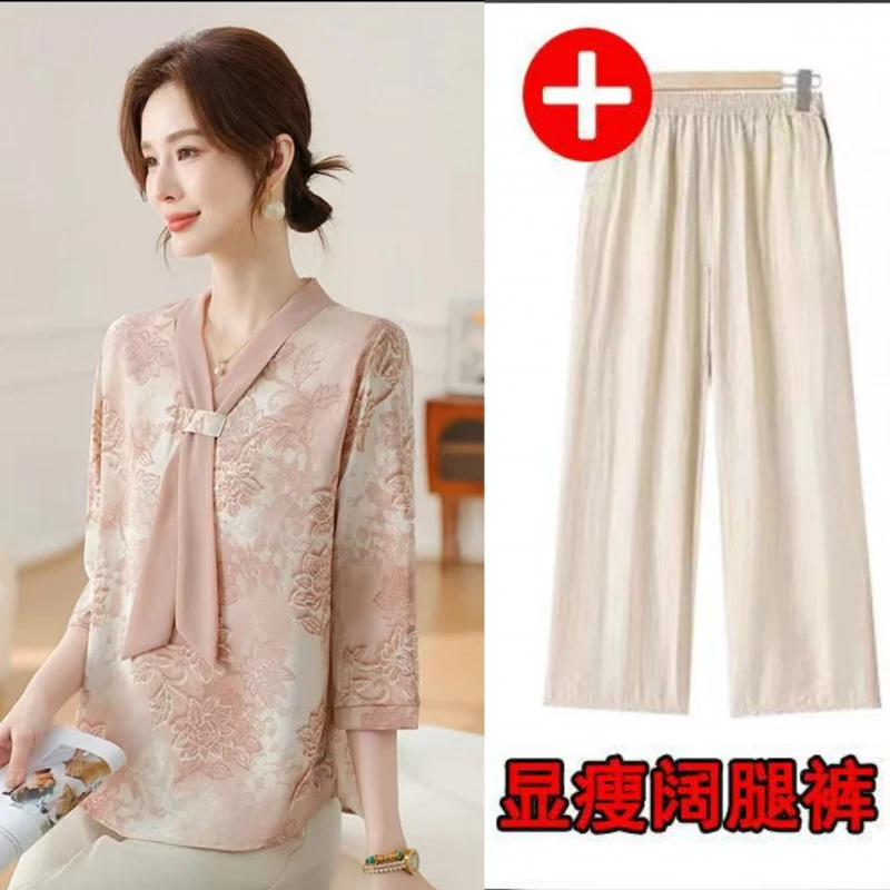 9160-女装宽松中老年女装时尚宽松型复古薄款套装【李亚】