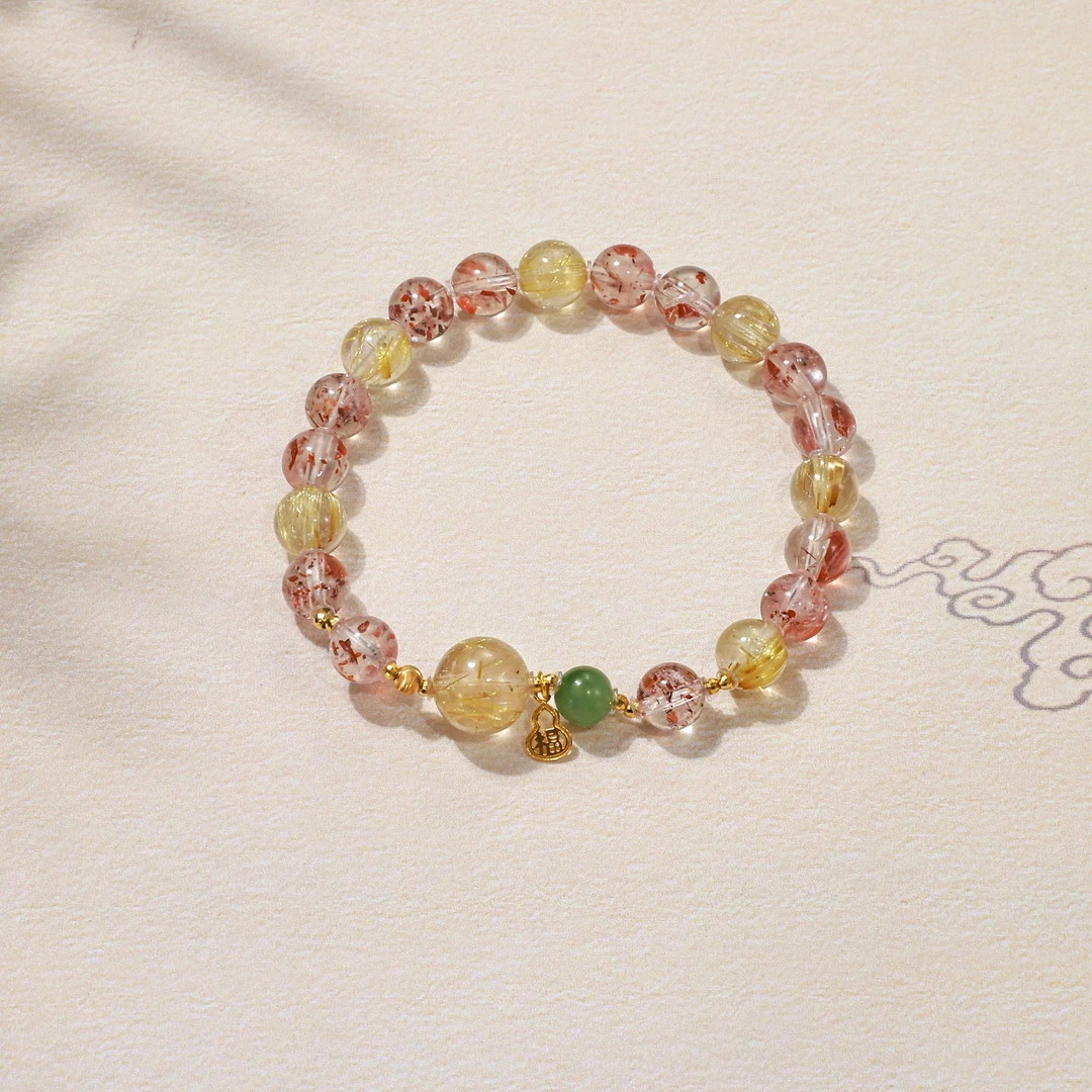 长石金草莓金发晶18K金设计款手串