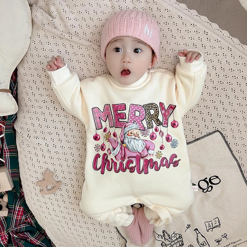 MK&UR.BV婴儿圣诞节加绒哈衣连体衣服冬季新款装宝宝超萌洋气外出