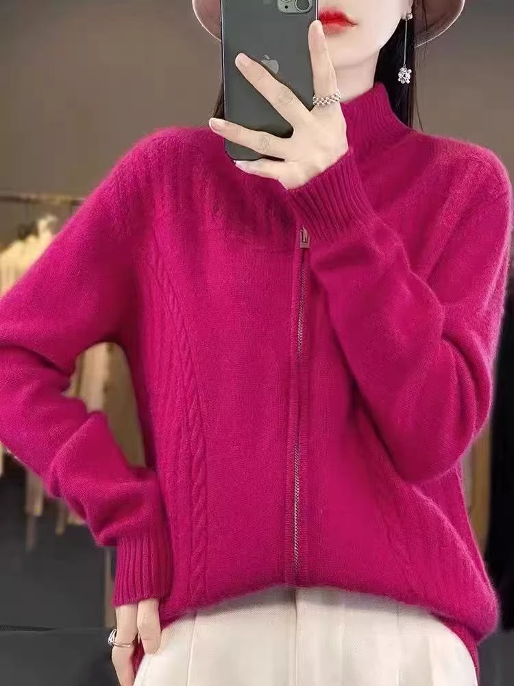 真厚实 7针加厚款拉链开衫外套女全毛外套