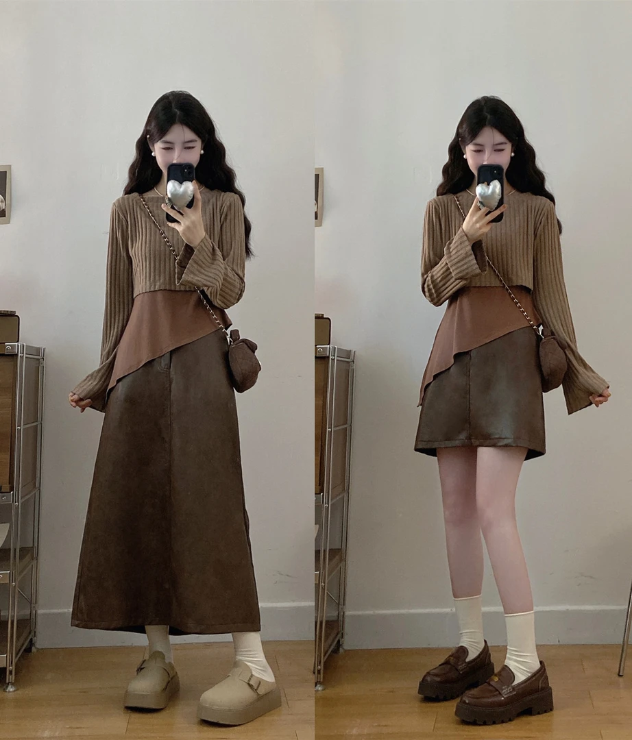 大码女装 2025年秋复古减龄时尚三件套焦糖摩卡