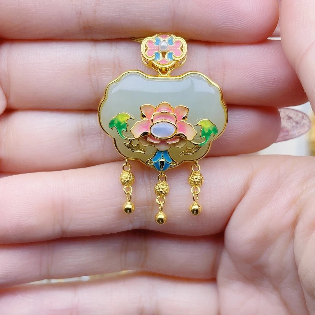 和田玉银S925镀金镶嵌颈饰