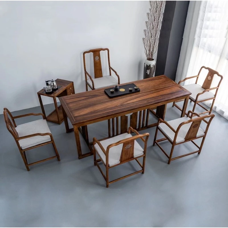 [7件套]新中式南美胡桃木实木梧栖桌套装
