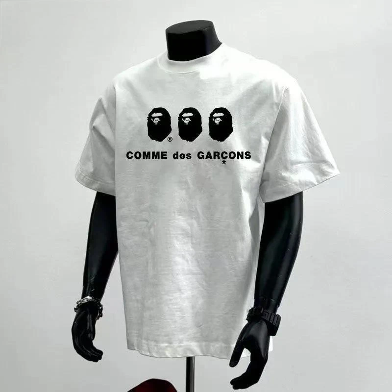 2025新款重磅纯棉印花短袖t恤男士夏季潮牌ins趣味休闲宽松上衣服