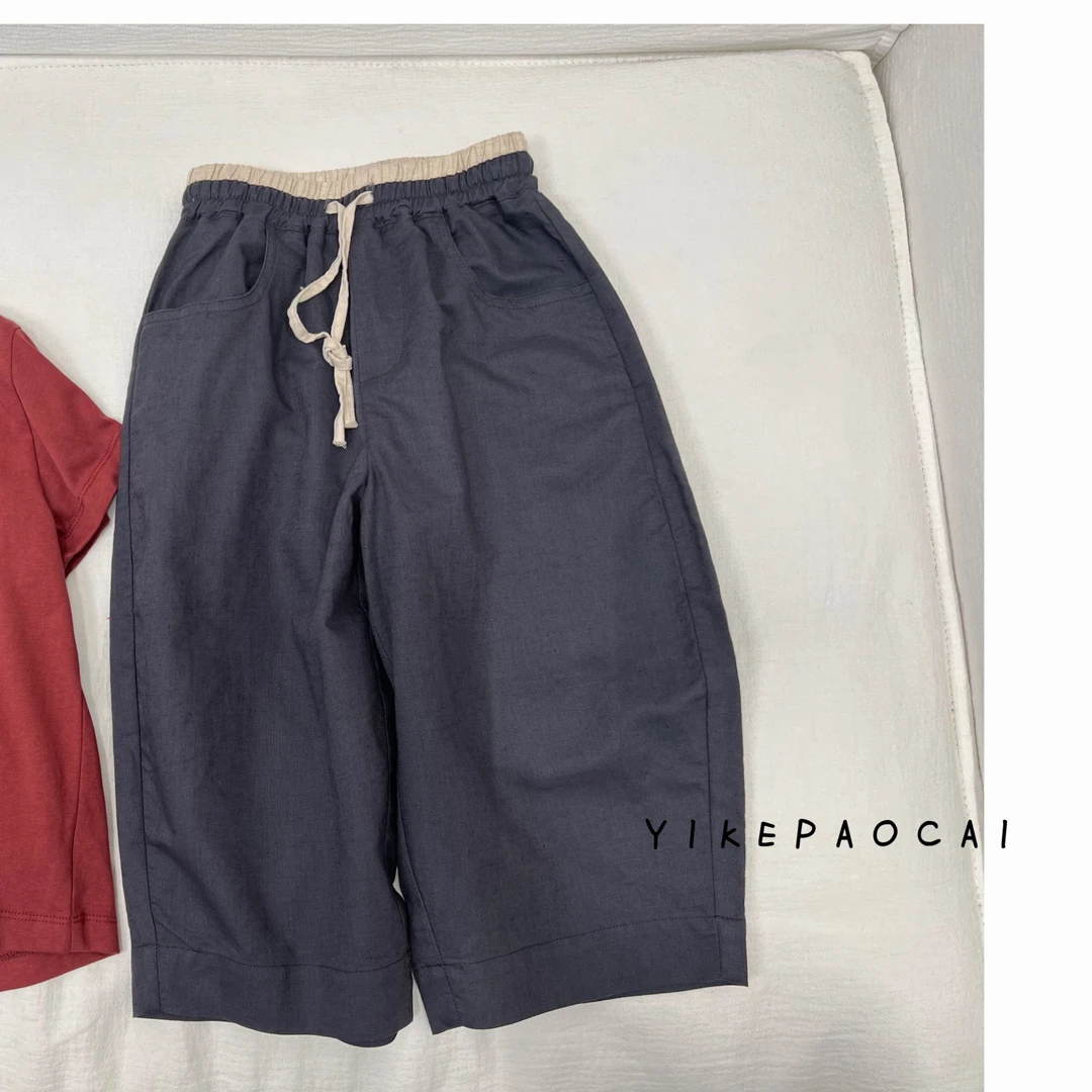 一颗泡菜「童装」9971《夏》腰间拼色九分麻裤