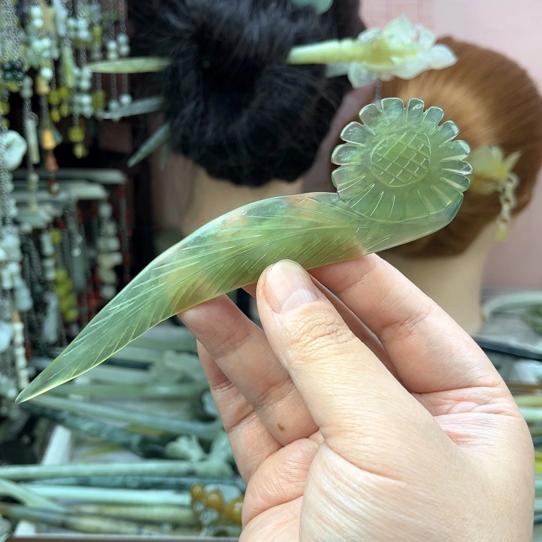 蛇纹石玉发饰未镶嵌长度15厘米左右