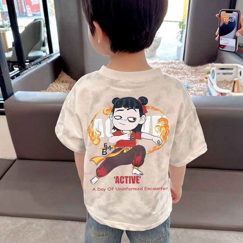 100%纯棉哪吒男童女童短袖T恤夏季新款儿童宝宝卡通半袖上衣童装