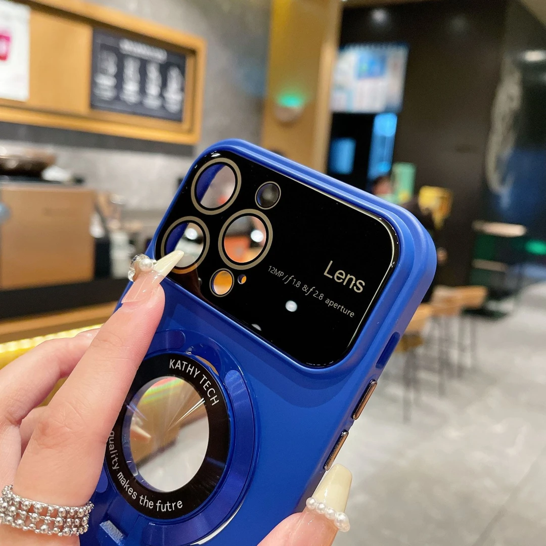 适用iPhone15磨砂大视窗支架磁吸手机壳14PROMAX防摔护镜硬壳