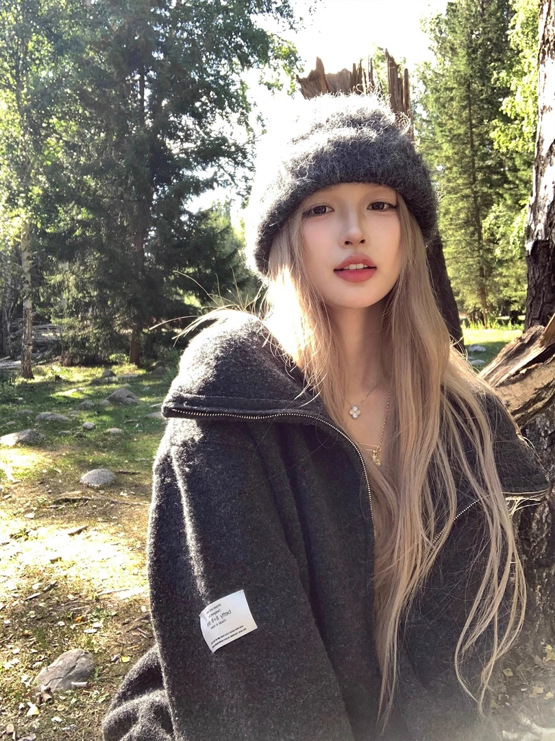 韩版小众设计感后背印花长袖毛衣外套女慵懒休闲百搭宽松针织开衫