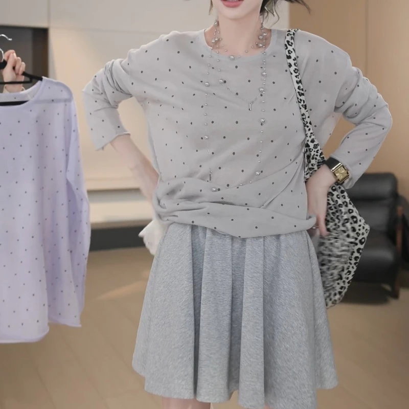 慵懒风宽松微透波点针织上衣时尚百搭长袖针织衫LK2502491