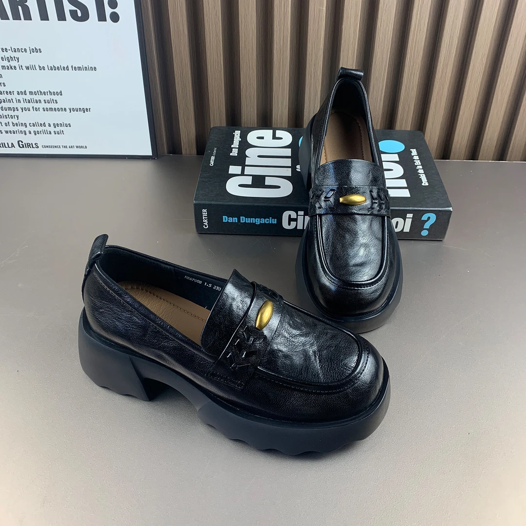 头层牛皮小皮鞋女2025秋新款时尚女鞋懒人一脚蹬乐福鞋软底妈妈鞋