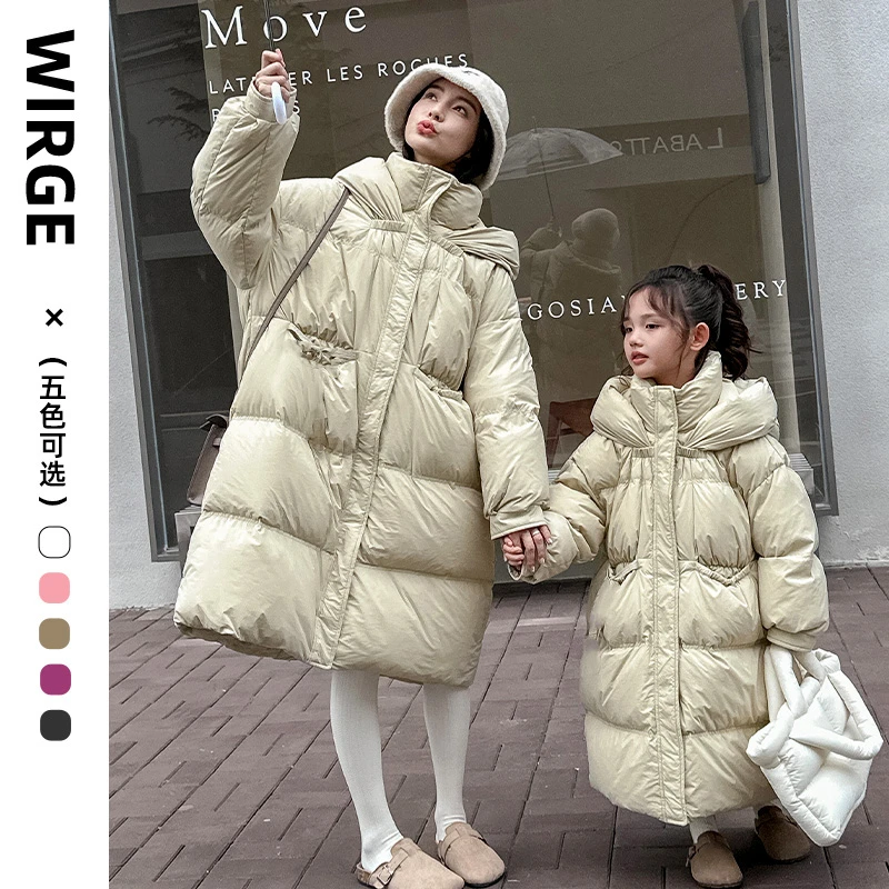 韦氏25年新款亲子时尚加厚连帽外套女童白鸭绒羽绒服泡芙长款公主