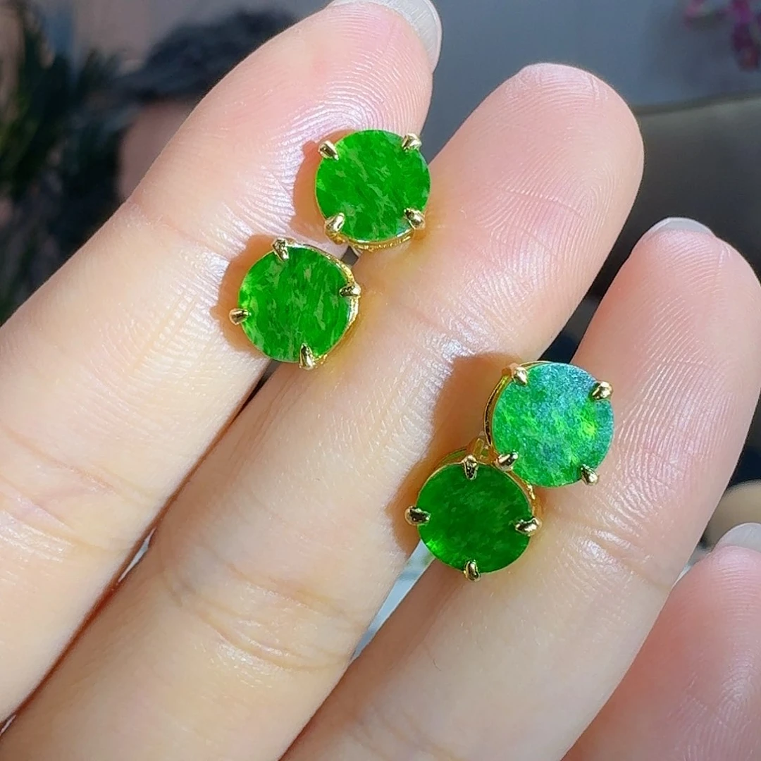 翡翠耳饰银S925镶嵌多样性发货其一