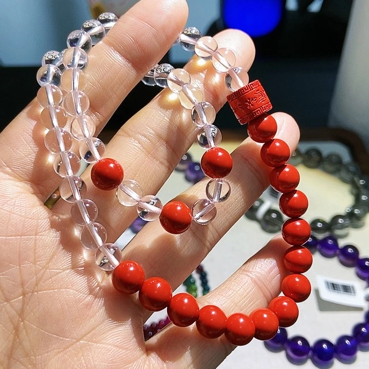 水晶手链未镶嵌白水晶朱砂未镶嵌