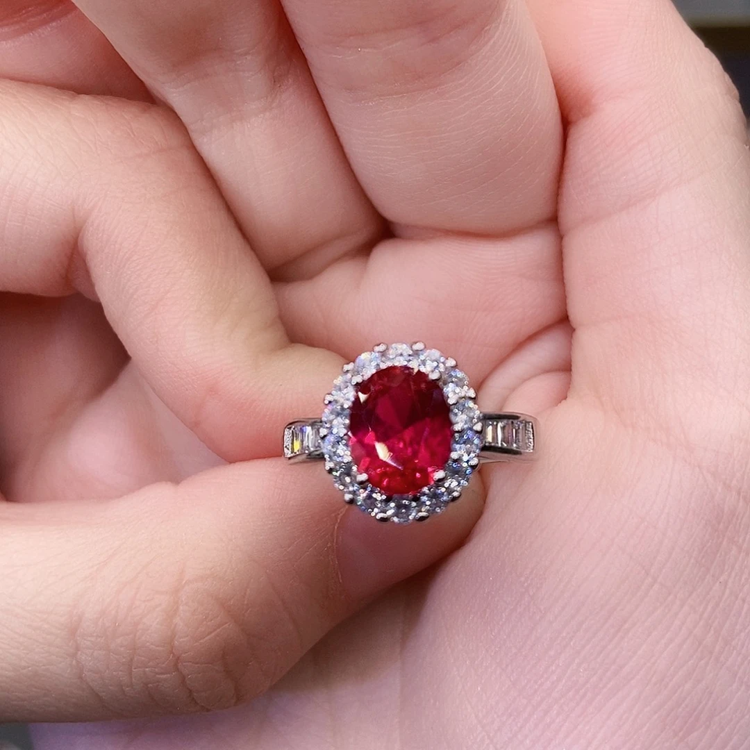 戒指银S925镶嵌红宝石