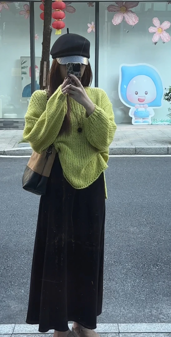 韩版ins风宽松慵懒风时尚百搭长袖套头圆领针织衫