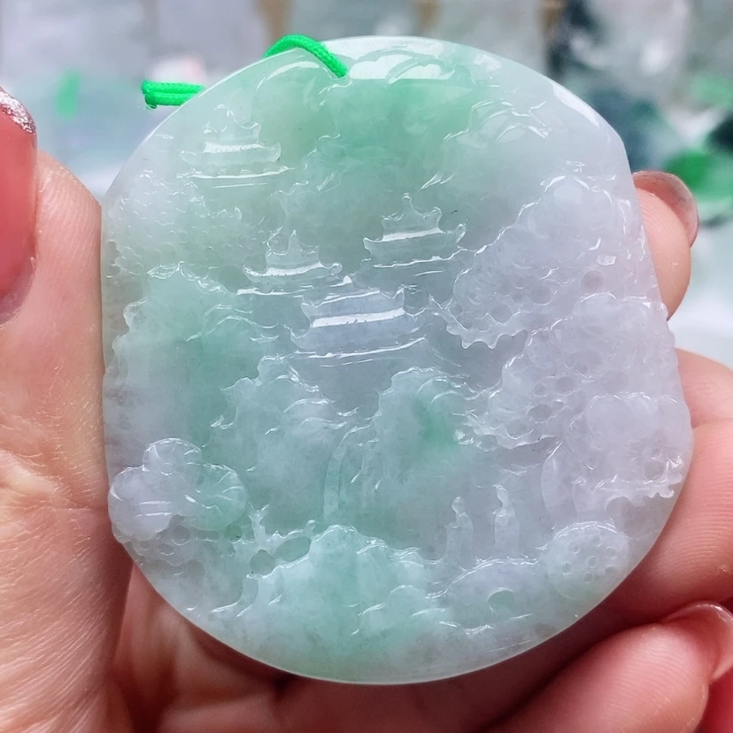 【闪购商品】翡翠颈饰未镶嵌天然翡翠A货山水牌